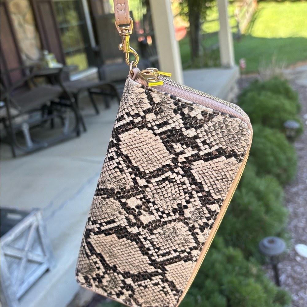 a new day Snakeskin Pattern Clutch in Pink and Tan